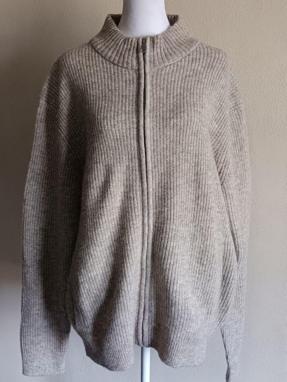 Mens Oatmeal, Wool Blend Full Zip Cardigan Sweater Size Large, New, Old Navy